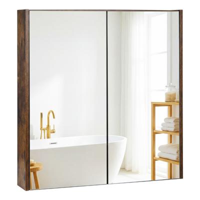 Badkamerkast met Twee Spiegeldeuren Spiegelkast met Planken Badkamerspiegel Wandgemonteerde Badkamerkast-Bruin