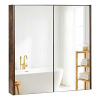 Badkamerkast met Twee Spiegeldeuren Spiegelkast met Planken Badkamerspiegel Wandgemonteerde Badkamerkast-Bruin