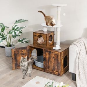 Krabpaal met Kattenkast All-in-1 Kattenhuis van Hout Kattenkrabpaal Kattenmeubel Kattenkast Kattenspeelhuis Bruin