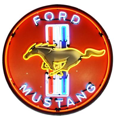 Ford Mustang Logo Neon Verlichting Metalen Bak XL 92 x 92 cm - Rood, Geel, Blauw, Wit
