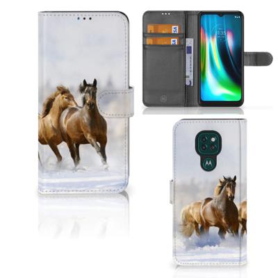 Motorola Moto G9 Play | E7 Plus | Telefoonhoesje | Met pasjeshouder | Paarden