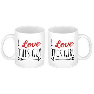 I love this guy and girl cadeau beker set voor Valentijnsdag 300 ml