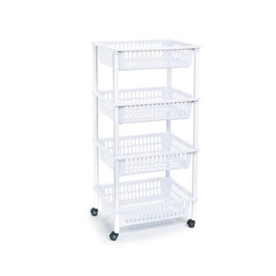 Plasticforte opberg trolley - roltafel - met 4 manden - wit - set 2x stuks - 40 x 50 x 85 cm