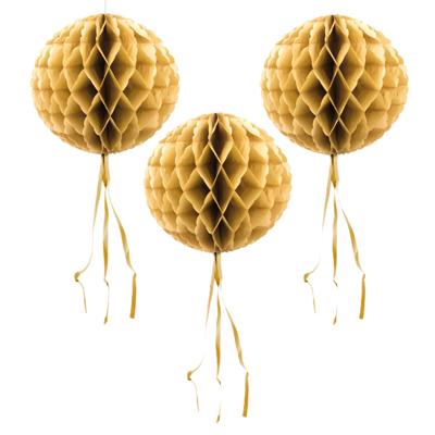 Decoratie bol - 3x - gold - 30 cm - crepe papier - versiering - feestversiering