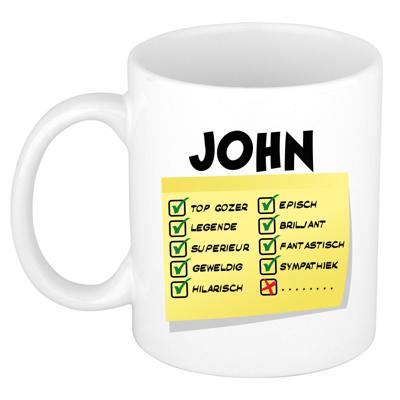 Naam mok John - wit - top gozer - keramiek - 300 ml - cadeau collega beker Naam mok John - wit - top gozer - keramiek - 300 ml - cadeau collega beker