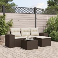 5-delige Loungeset met kussens poly rattan bruin