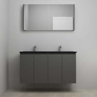 On-Line Badkamermeubelset - 120 cm - Voorgemonteerd - Greeploze Ladestructuur - Acryl Wastafel - 2 Kraangaten - Spiegelkast - Mat Antraciet - V02