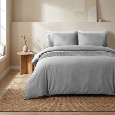 Dekbedovertrek Velvet Band - Sand Grijs - Lits-Jumeaux (240x220 Cm) - Grijs Microvezel - Effen - Sleeptime - Dekbed-Discounter.nl