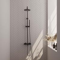 Regendouche Brauer Black Showerpipe met Thermostaat 30cm Mat Zwart