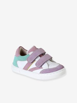 Leren baskets met klittenband voor baby's veel paars