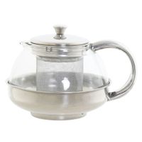 Theepot van glas en RVS 600 ml met filter/infuser en handvat - thumbnail