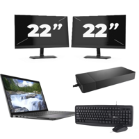 Dell Latitude 7410 - Intel Core i5-10e Generatie - 14 inch - 16GB RAM - 256GB SSD - Windows 11 Home + 2x 22 inch Monitor