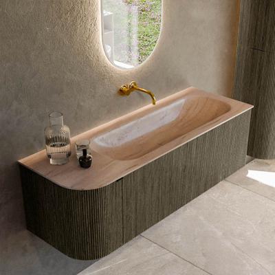 Badmeubel Mondiaz Kurve-Dlux | 135 cm | Meubelkleur Shadow | Wastafelkleur Saba | Solid surface | Wasbak rechter zijde spoelbak | Zonder kraangat(en)