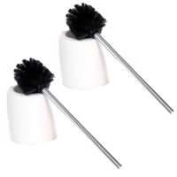 2x stuks wc/toiletborstels met houders zwart/wit 39 cm keramiek - thumbnail