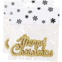 12x stuks Merry Christmas kersthangers goud van kunststof 10 cm - Kersthangers - thumbnail