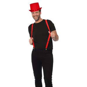 Carnaval verkleedset hoed en bretels - rood - volwassenen/unisex - feestkleding accessoires