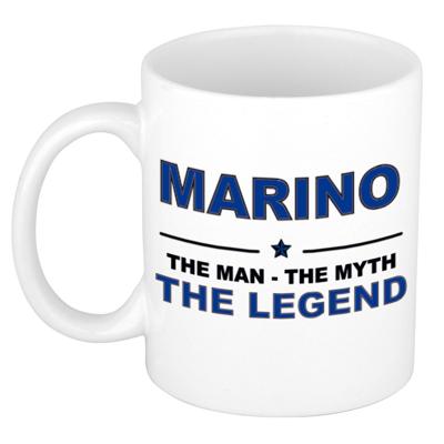 Marino cadeau mok - man myth legend - naam koffiemok / beker - wit en blauw - 300 ml Marino cadeau mok - man myth legend - naam koffiemok / beker - wit en blauw - 300 ml