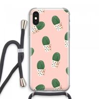 Cactusprint roze: iPhone XS Max Transparant Hoesje met koord