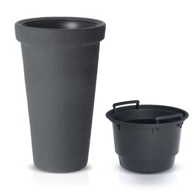 Prosperplast Plantenpot/bloempot Flower Tower - kunststof - antraciet - D40 x H60 cm - met binnenpot