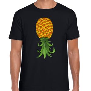 Verkleed T-shirt heren - zwart - omgekeerde ananas - foute party/themafeest