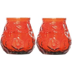 2x Oranje mini lowboy tafelkaarsen 7 cm 17 branduren