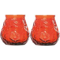 2x Oranje mini lowboy tafelkaarsen 7 cm 17 branduren - thumbnail