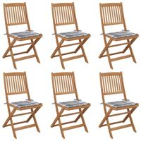Tuinstoelen 6 st inklapbaar met kussens massief acaciahout