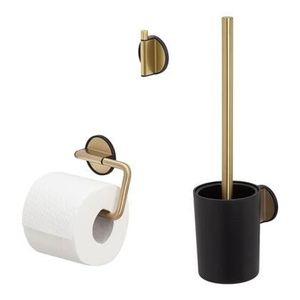 Tiger Tune Toiletaccessoireset - Toiletborstel met Houder - Toiletrolhouder zonder Klep - Handdoekhaak - Messing Geborsteld / Zwart