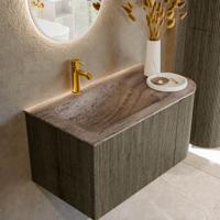 Badmeubel Mondiaz Kurve-Dlux | 85 cm | Meubelkleur Shadow | Wastafelkleur Oza | Solid surface | Wasbak linker zijde spoelbak | 1 kraangat