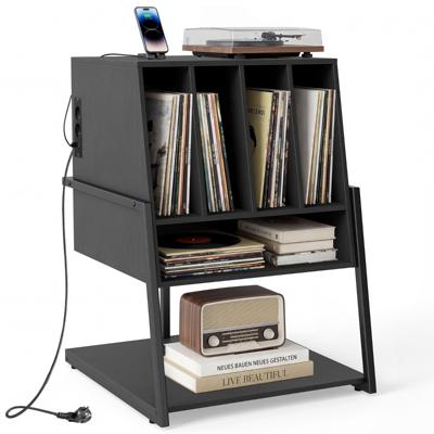 Platenrek Vinylplatenrek Houten Platenrek voor de Studeerkamer en de Muziekkamer 54 x 57 x 76,5 cm Zwart / Rustiek Bruin-Zwart