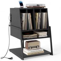 Platenrek Vinylplatenrek Houten Platenrek voor de Studeerkamer en de Muziekkamer 54 x 57 x 76,5 cm Zwart / Rustiek Bruin-Zwart