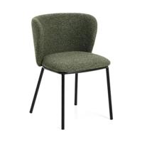 Kave Home Ciselia eetkamerstoel dik chenille Groen poot zwart