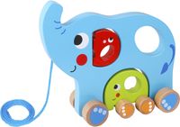 Tooky toy Olifant Houten Trekfiguur 18 maanden Blauw 3-delig - thumbnail