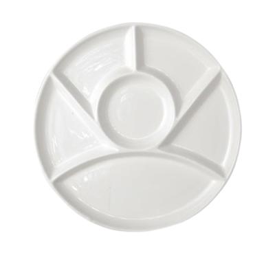 Gourmetbord - met 6 vakjes - rond - wit - porselein - D24 cm - Fonduebord/barbecue bord