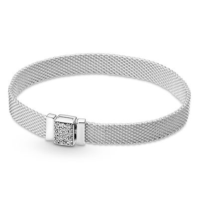 Pandora Reflexions 599166C01 Armband Sliding Pavé Clasp Mesh zilver 21 cm
