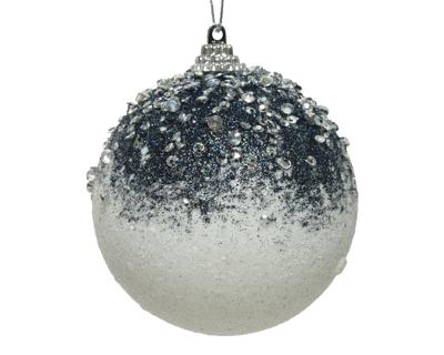 Kerstbal foam acryl d8 cm wit/blauw - Decoris