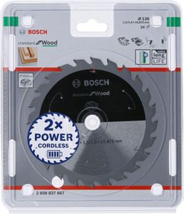 Bosch Accessories Bosch 2608837667 Hardmetaal-cirkelzaagblad 136 x 15.875 mm Aantal tanden: 24 1 stuk(s)