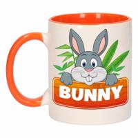 Bunny mok - oranje/wit - keramiek - 300 ml - kinder beker konijn