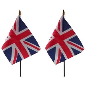 UK/Engeland - 2x - mini vlaggetje van 10 x 15 cm op stokje - Landen vlag - H27 cm