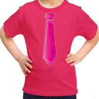 Verkleed t-shirt voor kinderen - stropdas - roze - meisje - carnaval/themafeest kostuum