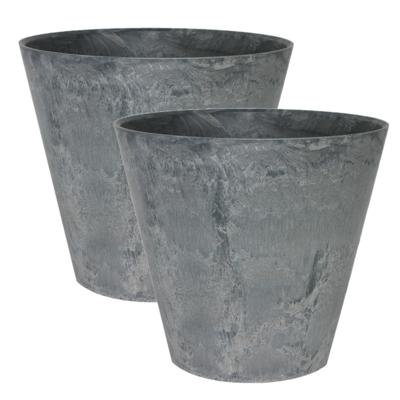 Ter Steege Plantenpot - 2x stuks - tijdloze natuursteen look - D32 x H29 cm - Artstone grijs - bloem