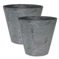 Ter Steege Plantenpot - 2x stuks - tijdloze natuursteen look - D32 x H29 cm - Artstone grijs - bloem