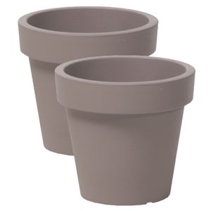 2x stuks basic plantenpot/bloempot kunststof dia 16 cm/hoogte 14.5 cm taupe