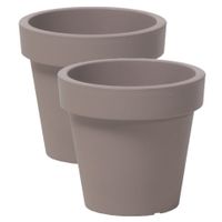 2x stuks basic plantenpot/bloempot kunststof dia 16 cm/hoogte 14.5 cm taupe - thumbnail