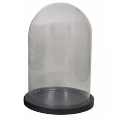 Glazen decoratie stolp op plateau zwart 25 cm