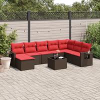 9-delige tuinbankset met kussens, bruin polyrotan