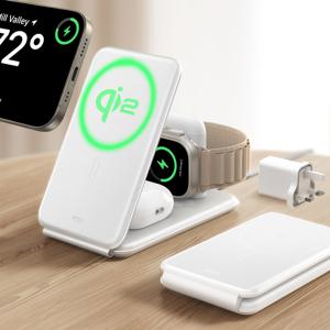 Qi2 3-in-1 Travel Wireless Charging Set White