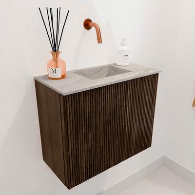 Toiletmeubel Mondiaz Joya Dlux | 50 cm | Meubelkleur Walnut | Faye wastafel Glace Wasbak Rechts | Zonder kraangat(en)