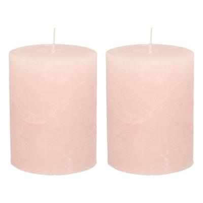 Stompkaars - 2x - lichtroze - 7 x 9 cm - middel rustiek model - cilinderkaars - kaars