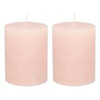 Stompkaars - 2x - lichtroze - 7 x 9 cm - middel rustiek model - cilinderkaars - kaars